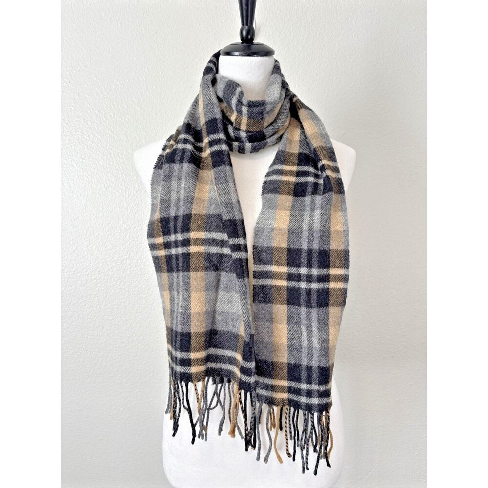 Barbarossa Striped Wool Blend Scarf Made in Italy Brown Purple Plaid Women Men